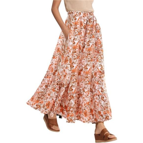 Women's Flowy Boho A-Line Pleated Maxi Skirt 01 - Picture 1 of 5
